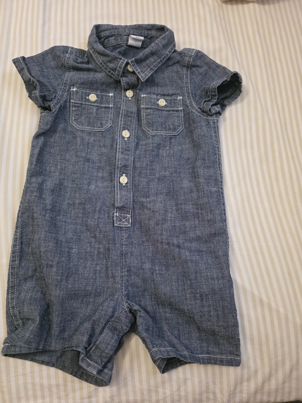 GAP Denim Short-Sleeve Romper in Blue